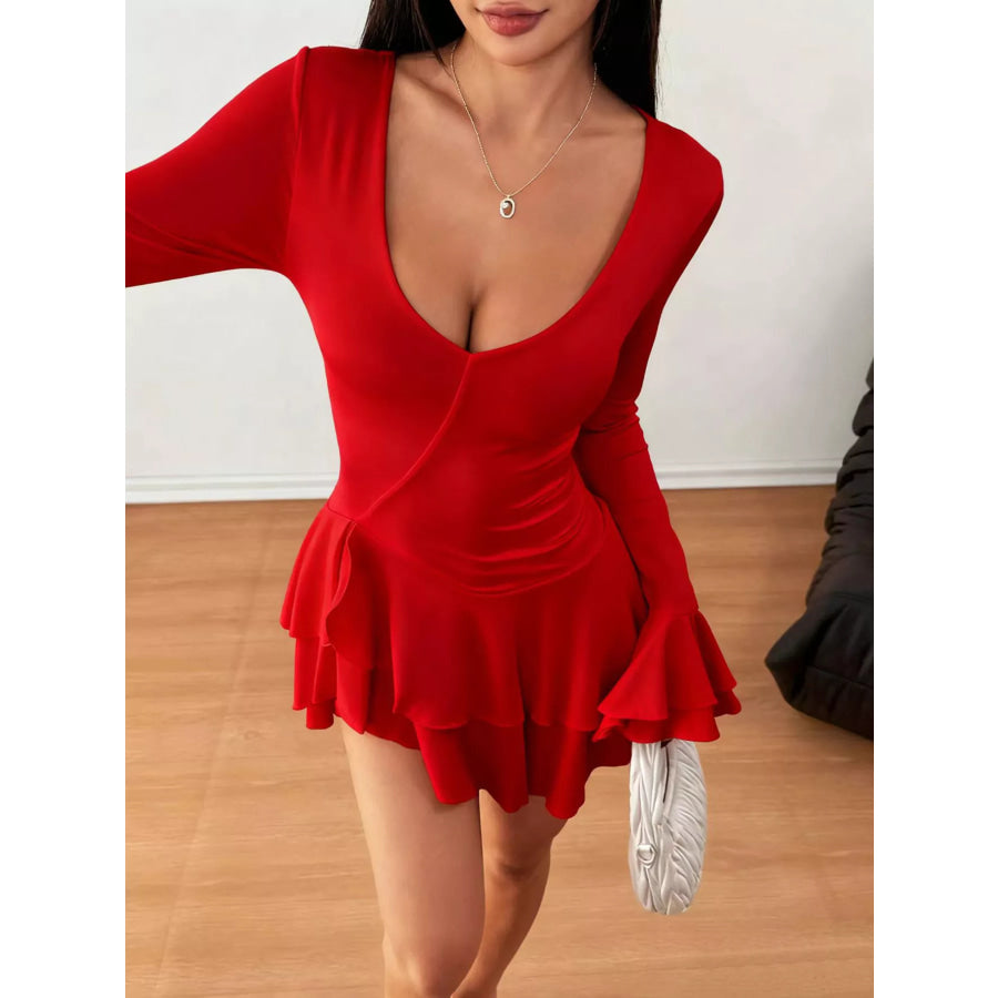 Ruffle Hem Flounce Sleeve Mini Dress Apparel and Accessories