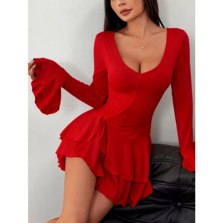 Ruffle Hem Flounce Sleeve Mini Dress Apparel and Accessories