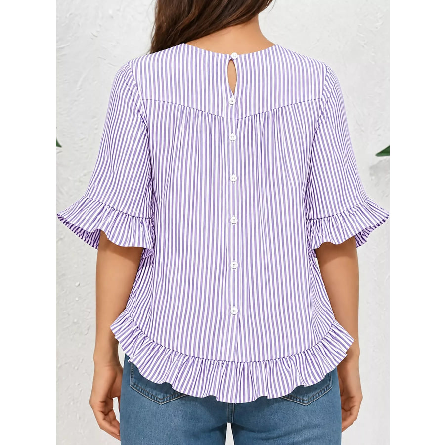Ruffle Hem Half Sleeve Blouse Apparel and Accessories