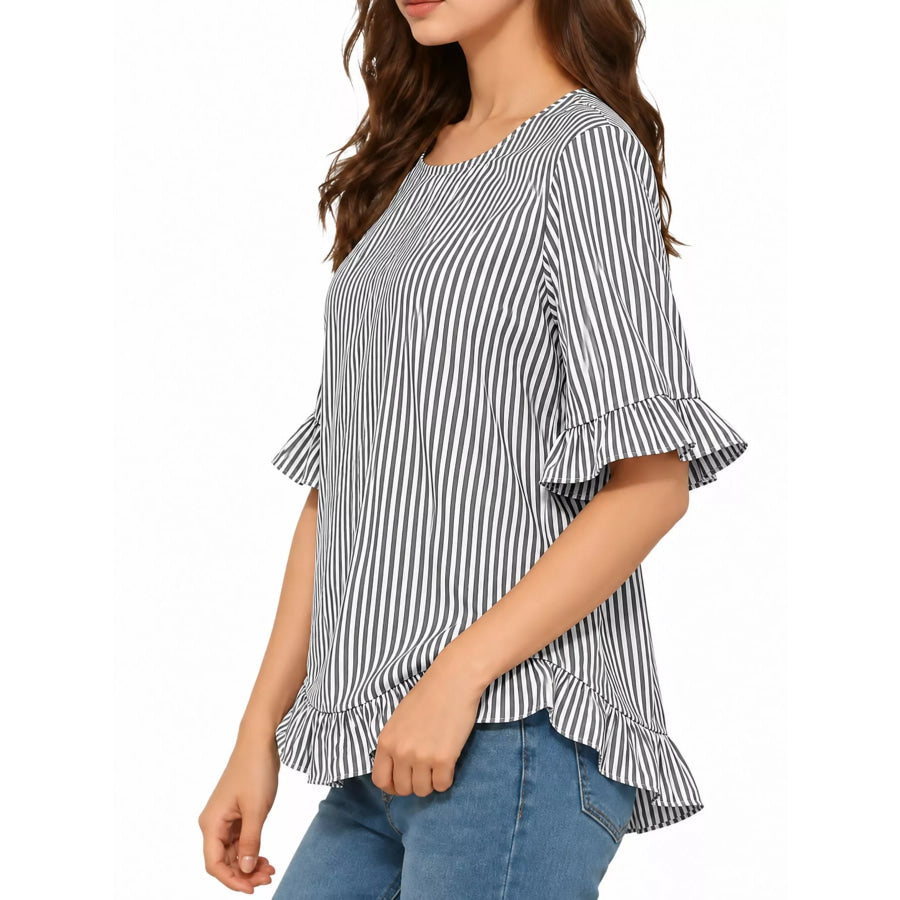 Ruffle Hem Half Sleeve Blouse Apparel and Accessories