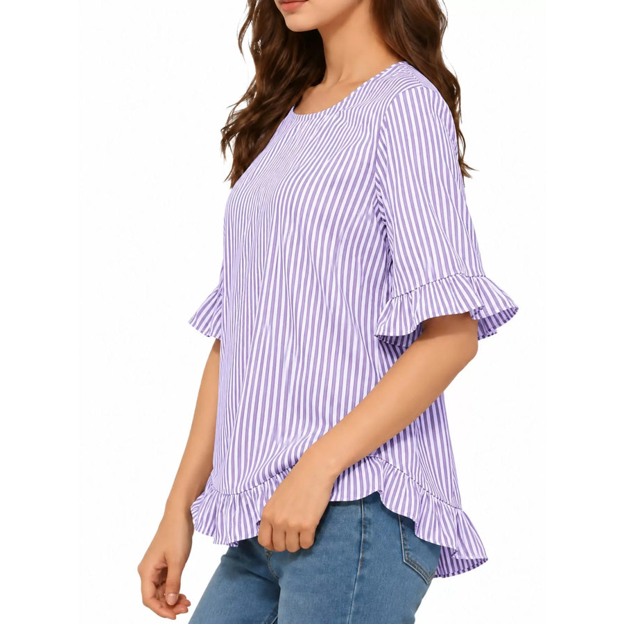 Ruffle Hem Half Sleeve Blouse Apparel and Accessories