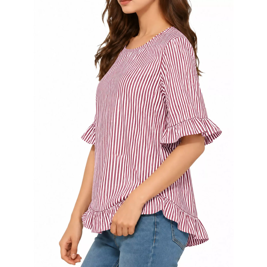 Ruffle Hem Half Sleeve Blouse Apparel and Accessories