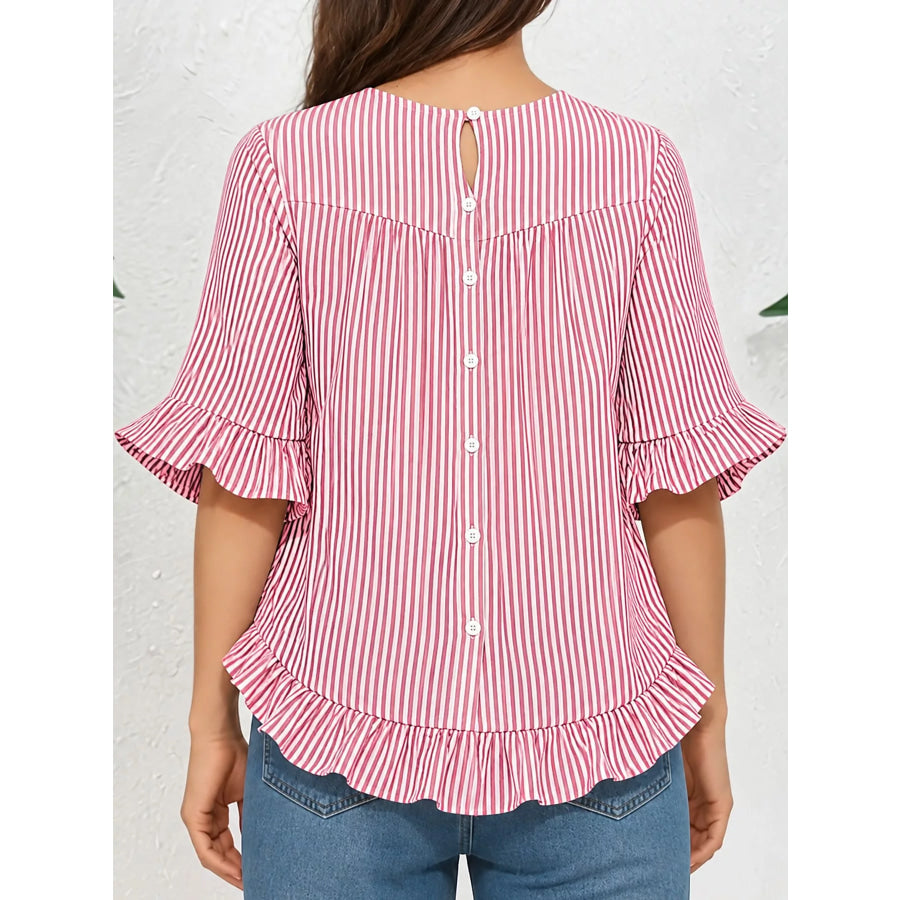 Ruffle Hem Half Sleeve Blouse Apparel and Accessories