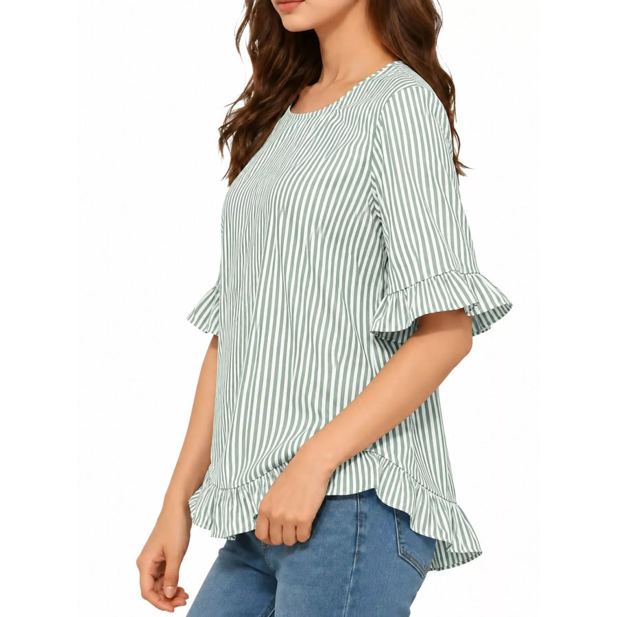 Ruffle Hem Half Sleeve Blouse Apparel and Accessories