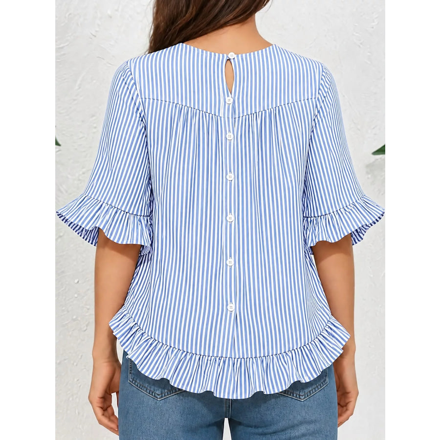 Ruffle Hem Half Sleeve Blouse Apparel and Accessories