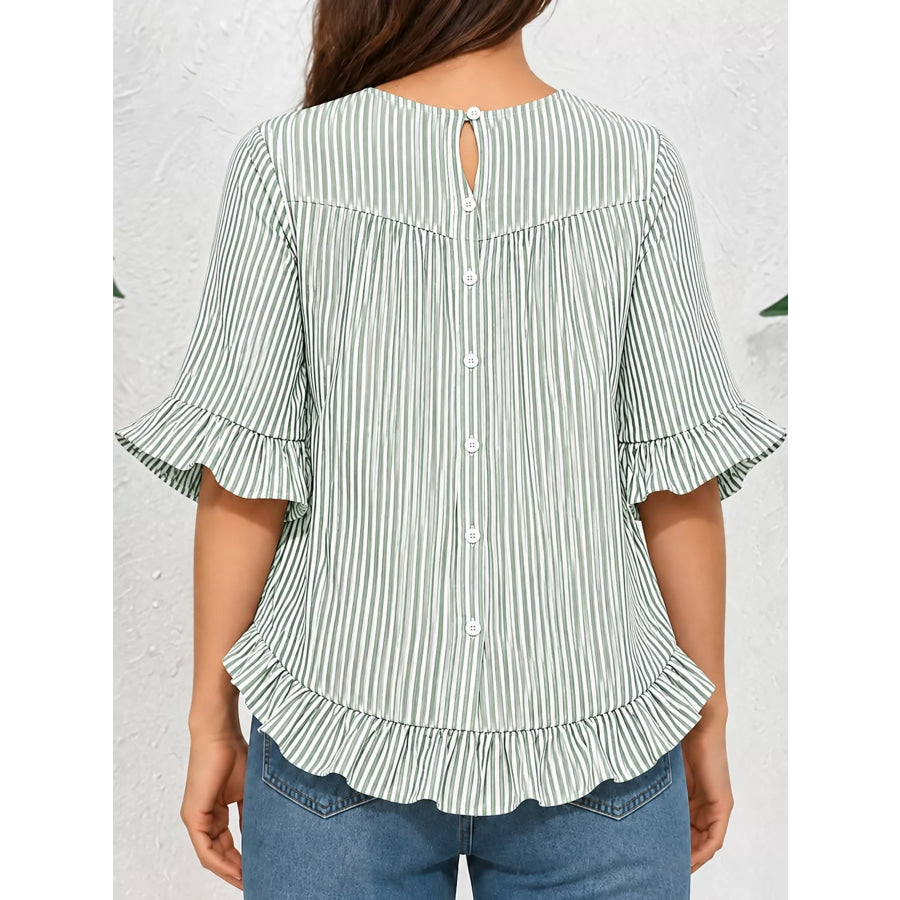 Ruffle Hem Half Sleeve Blouse Apparel and Accessories