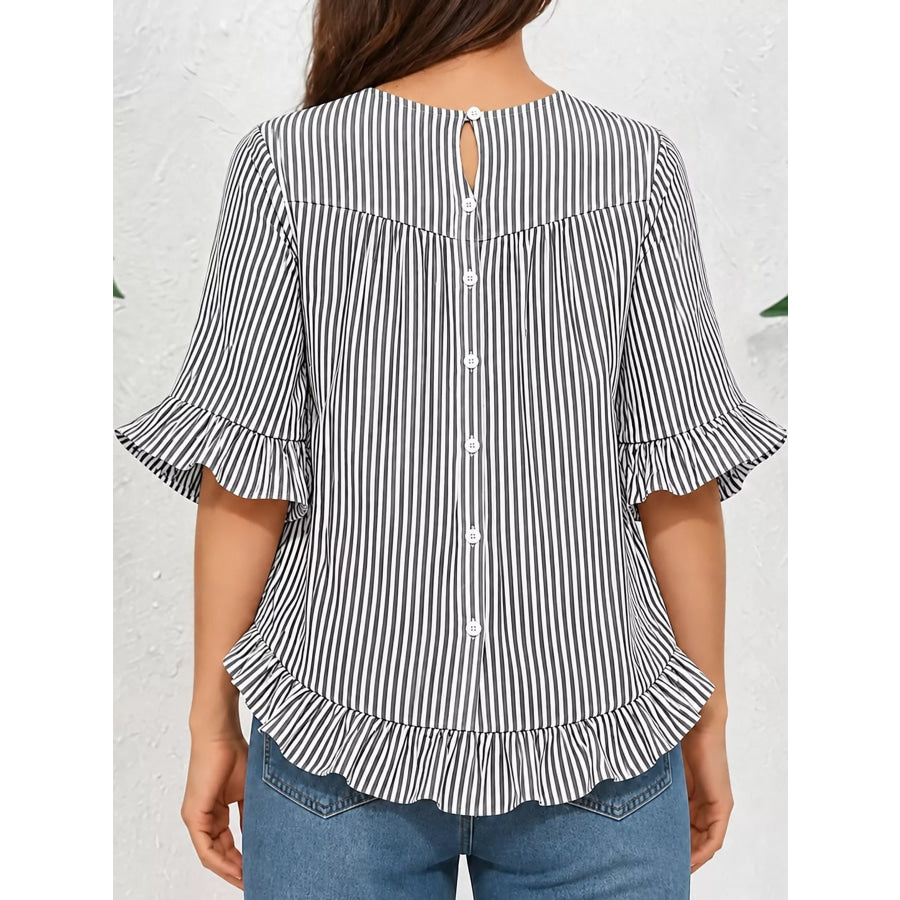 Ruffle Hem Half Sleeve Blouse Apparel and Accessories