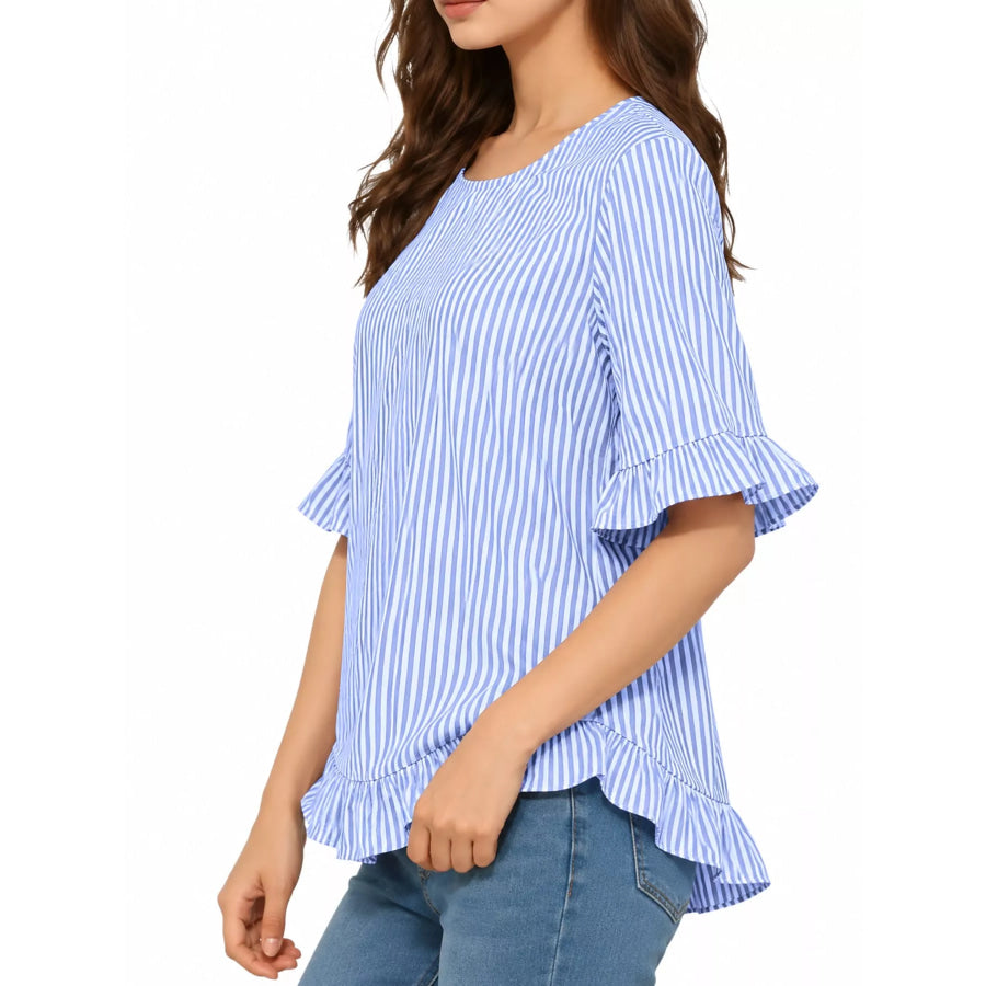 Ruffle Hem Half Sleeve Blouse Apparel and Accessories