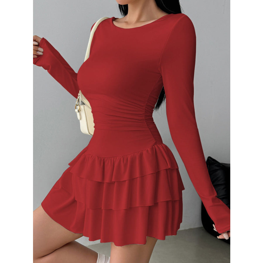 Ruffle Hem Long Sleeve Mini Dress Apparel and Accessories