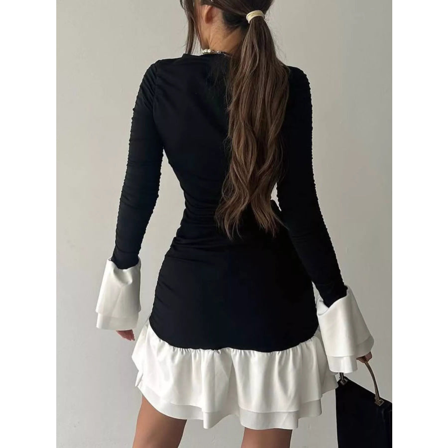 Ruffle Hem Long Sleeve Mini Dress Apparel and Accessories