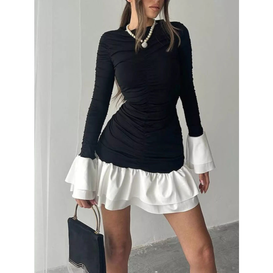 Ruffle Hem Long Sleeve Mini Dress Apparel and Accessories