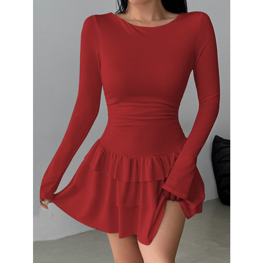 Ruffle Hem Long Sleeve Mini Dress Apparel and Accessories