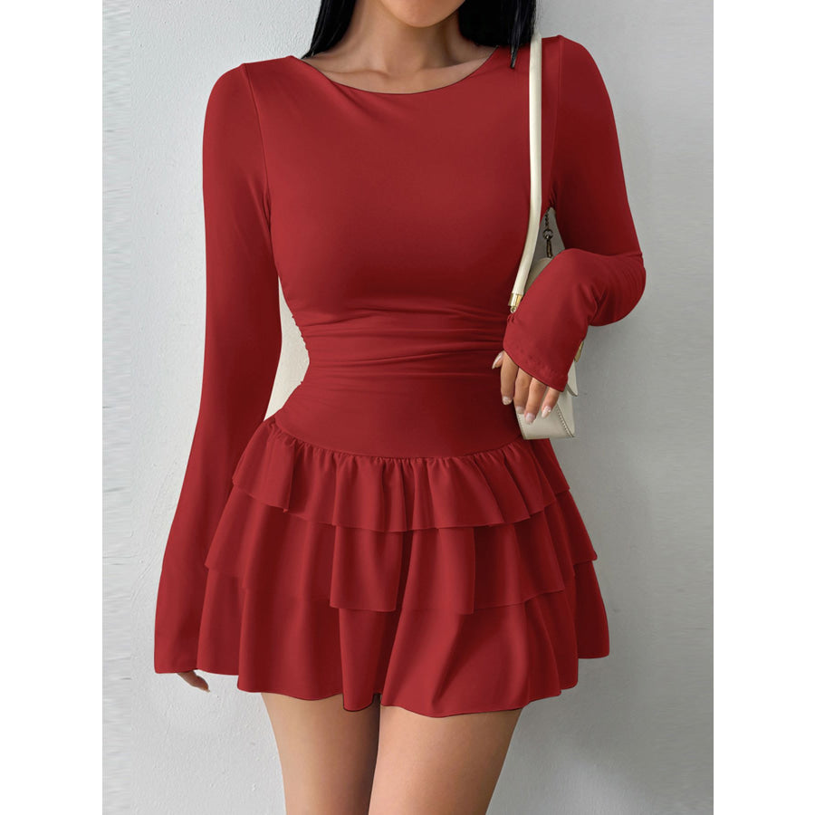Ruffle Hem Long Sleeve Mini Dress Apparel and Accessories