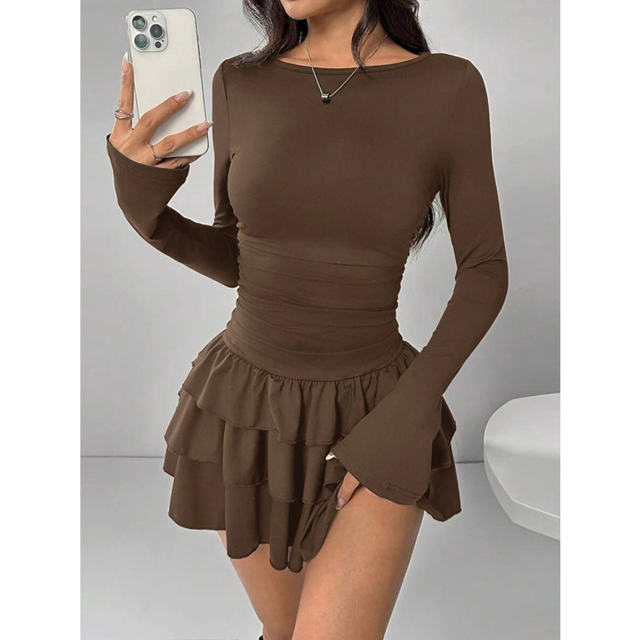 Ruffle Hem Long Sleeve Mini Dress Apparel and Accessories