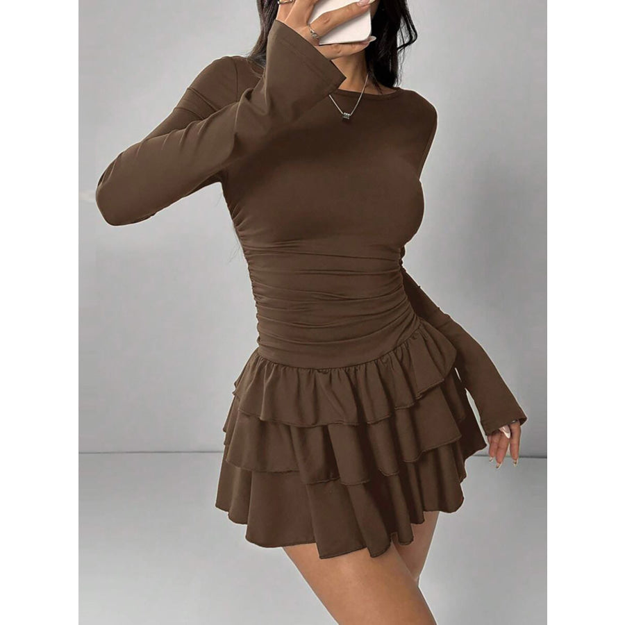 Ruffle Hem Long Sleeve Mini Dress Apparel and Accessories