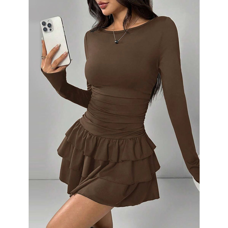 Ruffle Hem Long Sleeve Mini Dress Apparel and Accessories