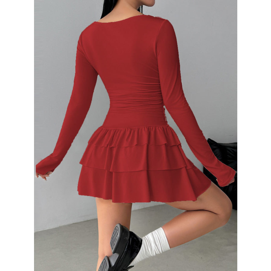 Ruffle Hem Long Sleeve Mini Dress Apparel and Accessories