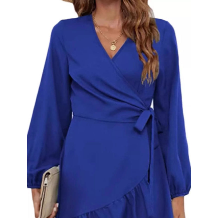 Ruffle Hem Long Sleeve Wrap Dress Apparel and Accessories