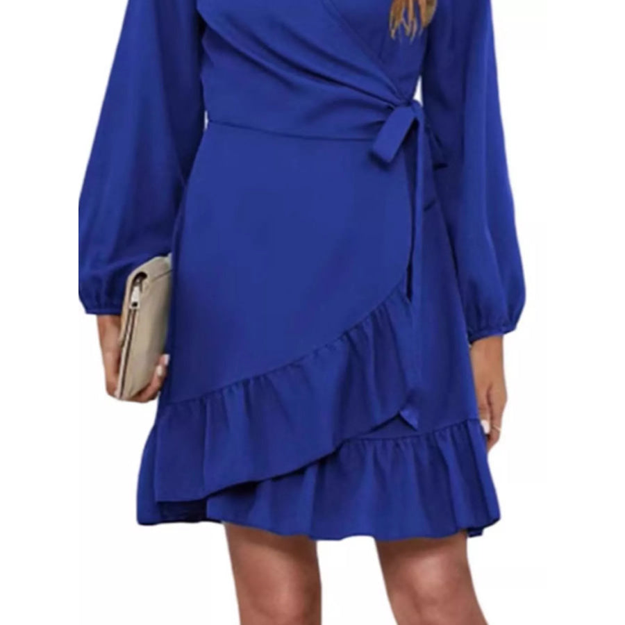 Ruffle Hem Long Sleeve Wrap Dress Apparel and Accessories