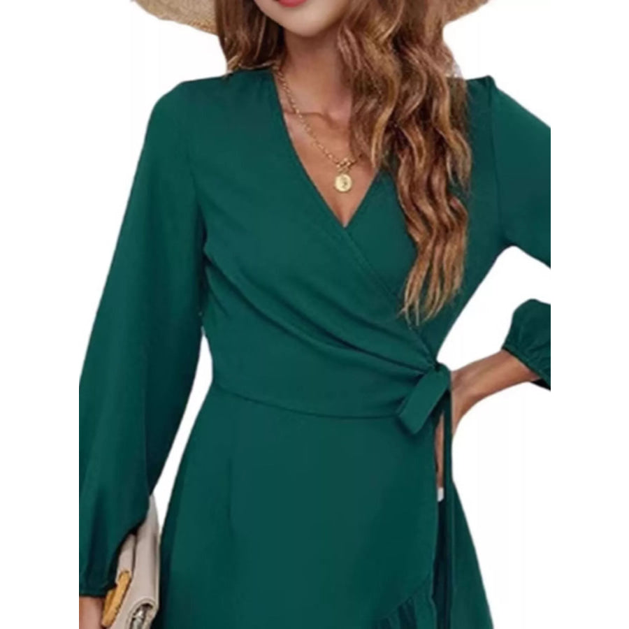 Ruffle Hem Long Sleeve Wrap Dress Apparel and Accessories
