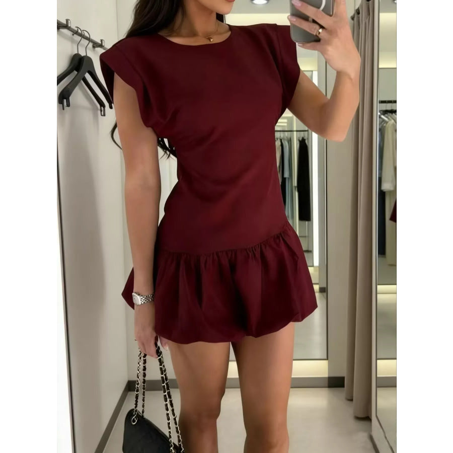 Ruffle Hem Mini Dress Burgundy / S Apparel and Accessories