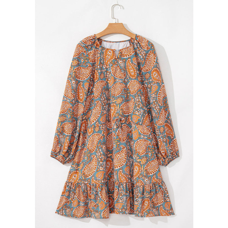 Ruffle Hem Printed Long Sleeve Dress Apparel and Accessories