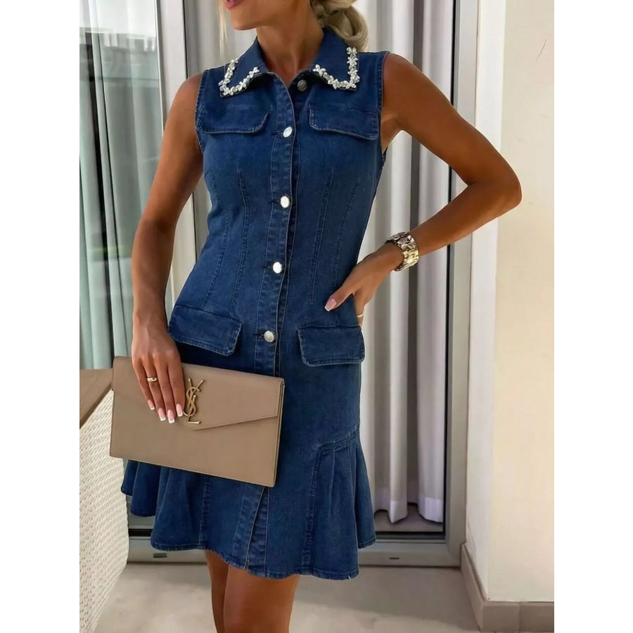 Ruffle Hem Sleeveless Denim Dress Apparel and Accessories