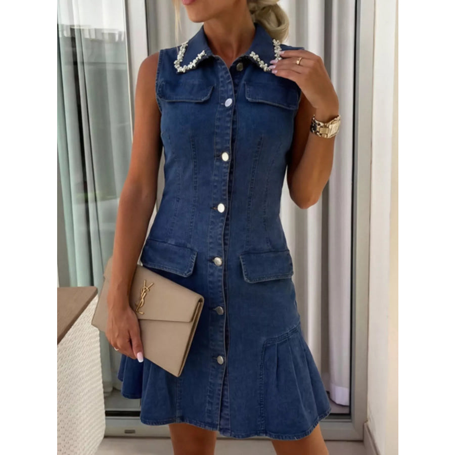 Ruffle Hem Sleeveless Denim Dress Apparel and Accessories
