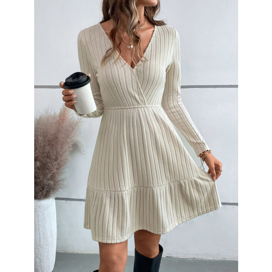 Ruffle Hem Surplice Long Sleeve Dress Apparel and Accessories