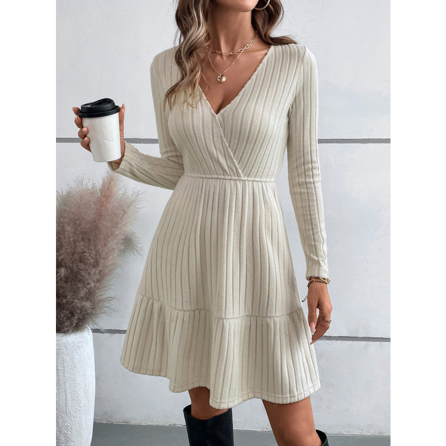 Ruffle Hem Surplice Long Sleeve Dress Apparel and Accessories