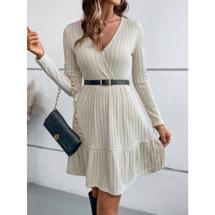 Ruffle Hem Surplice Long Sleeve Dress Apparel and Accessories