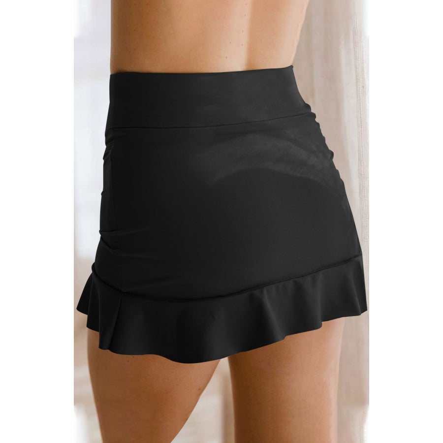 Ruffle Hem Swim Skort Black / S Apparel and Accessories