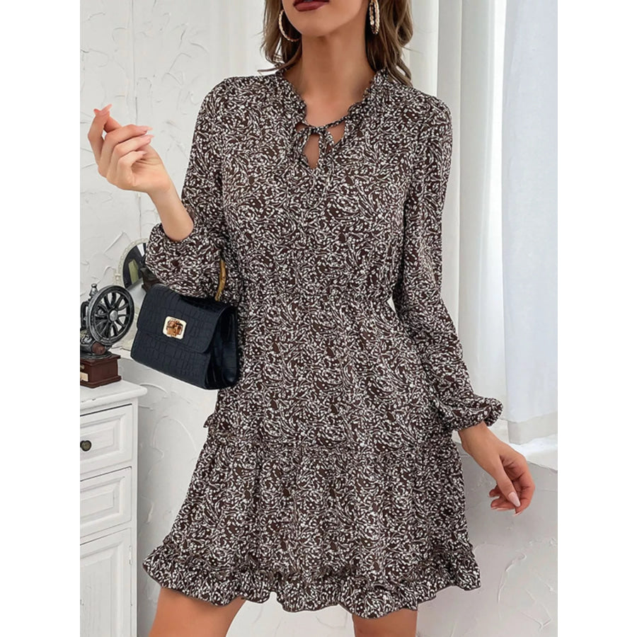Ruffle Hem Tie Neck Mini Dress Apparel and Accessories