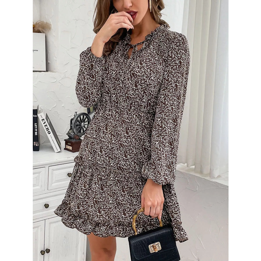 Ruffle Hem Tie Neck Mini Dress Apparel and Accessories