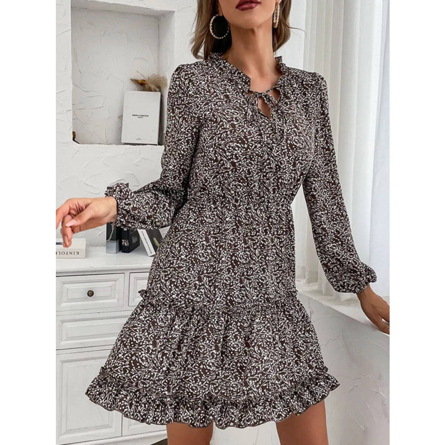 Ruffle Hem Tie Neck Mini Dress Apparel and Accessories