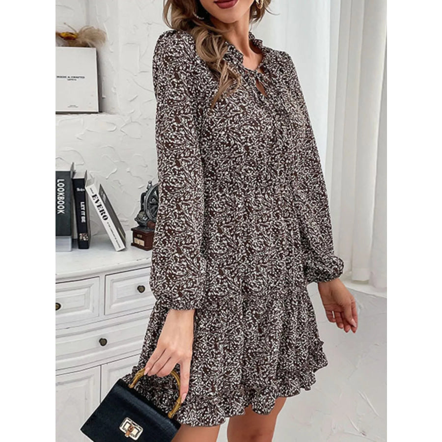 Ruffle Hem Tie Neck Mini Dress Apparel and Accessories