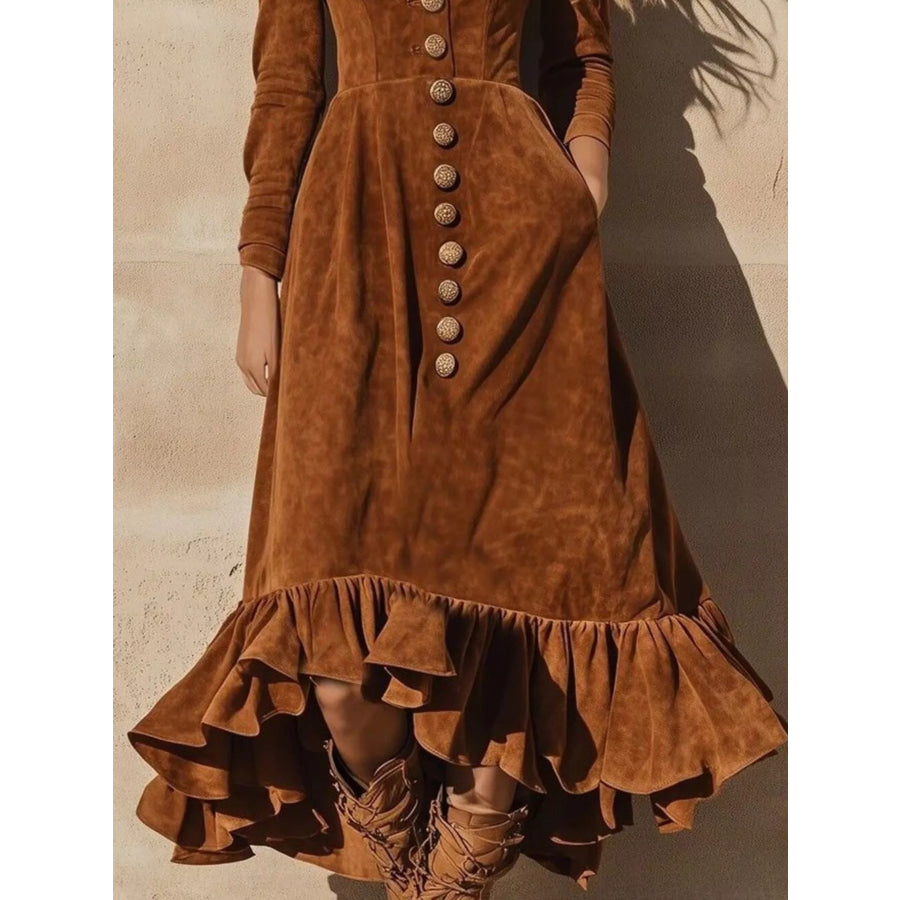 Ruffle Hem V-Neck Midi Dress Apparel and Accessories