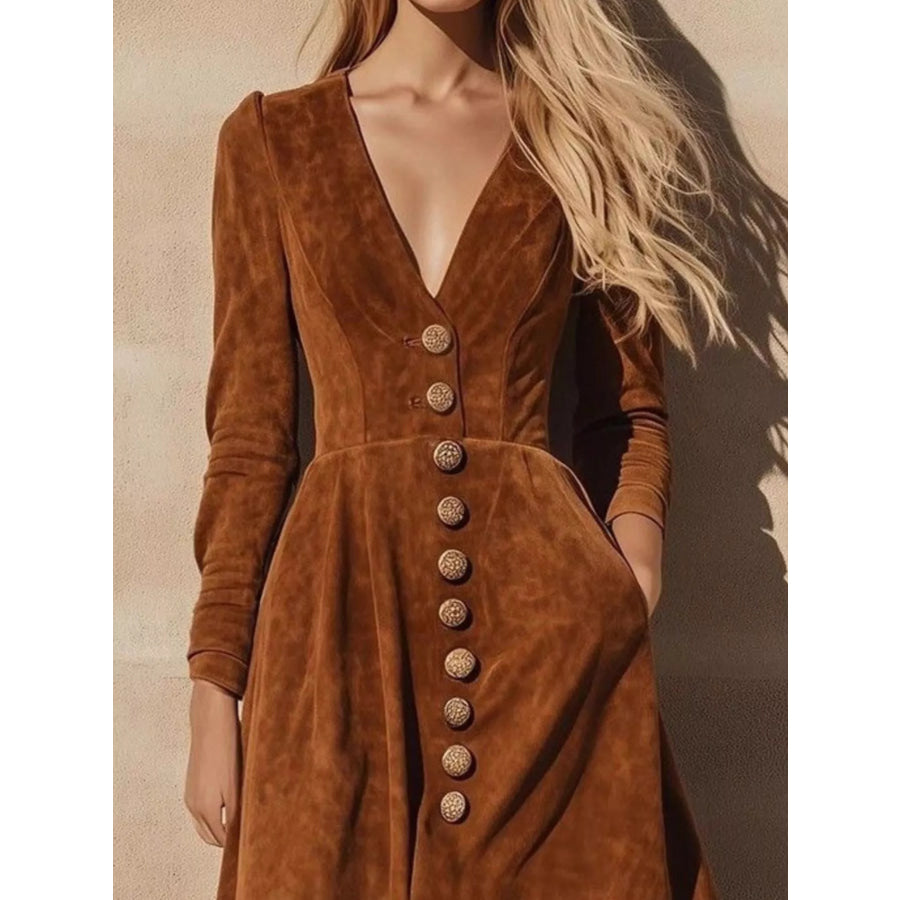 Ruffle Hem V-Neck Midi Dress Apparel and Accessories