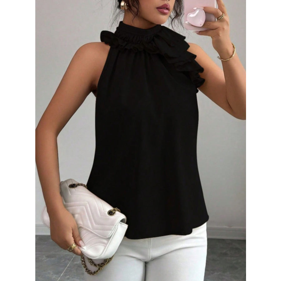 Ruffle High Neck Sleeveless Top Apparel and Accessories