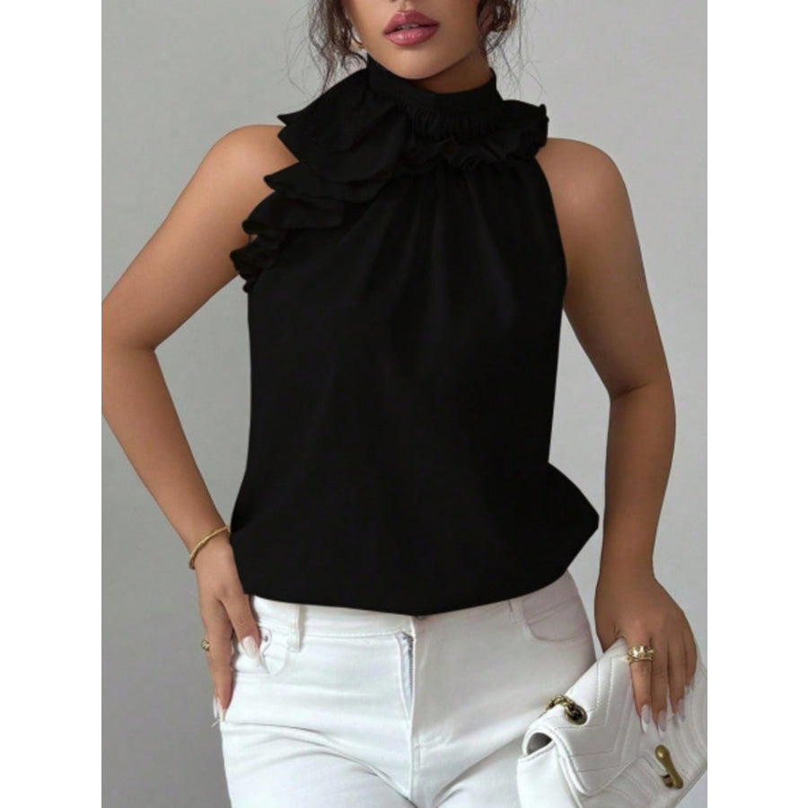 Ruffle High Neck Sleeveless Top Apparel and Accessories