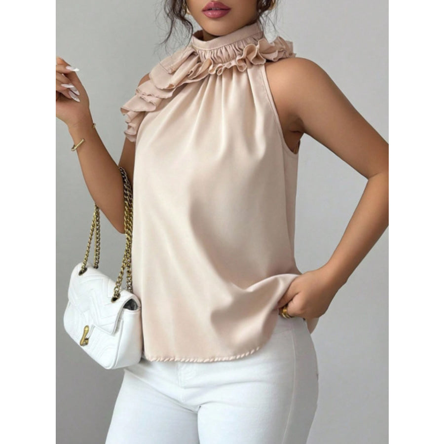Ruffle High Neck Sleeveless Top Apparel and Accessories