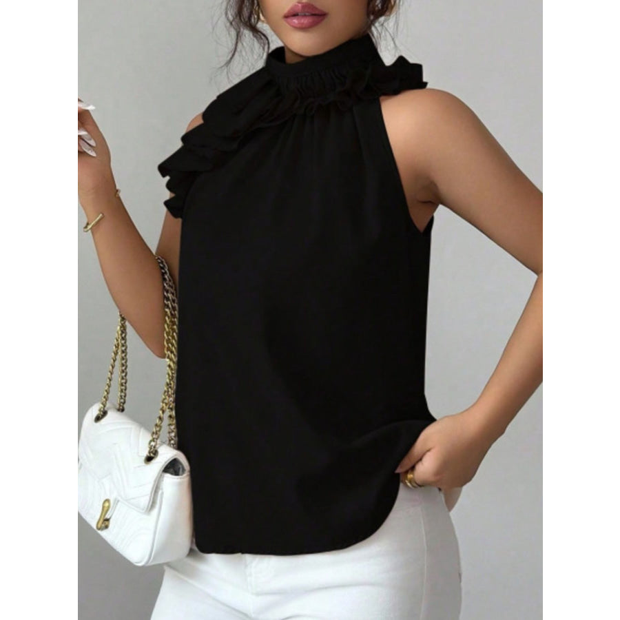 Ruffle High Neck Sleeveless Top Apparel and Accessories