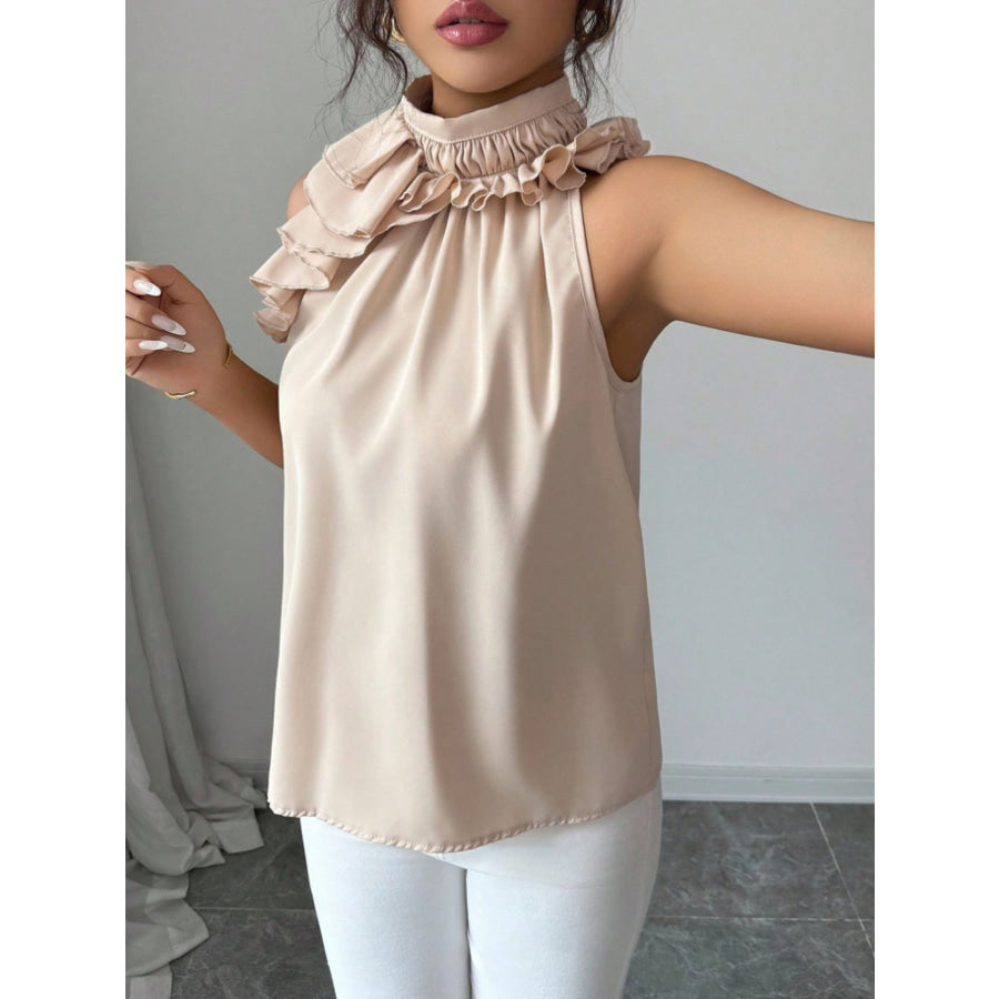 Ruffle High Neck Sleeveless Top Apparel and Accessories