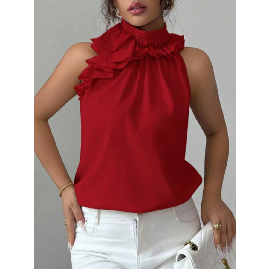 Ruffle High Neck Sleeveless Top Apparel and Accessories