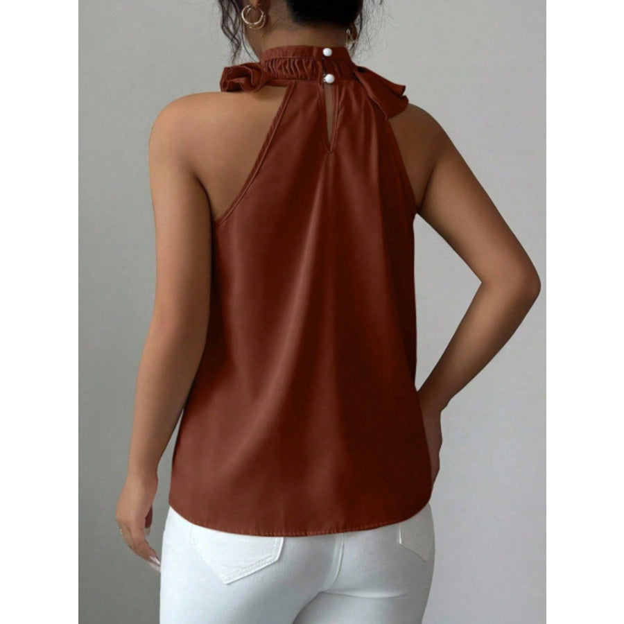 Ruffle High Neck Sleeveless Top Apparel and Accessories