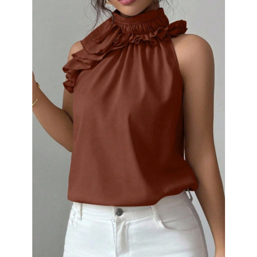 Ruffle High Neck Sleeveless Top Apparel and Accessories