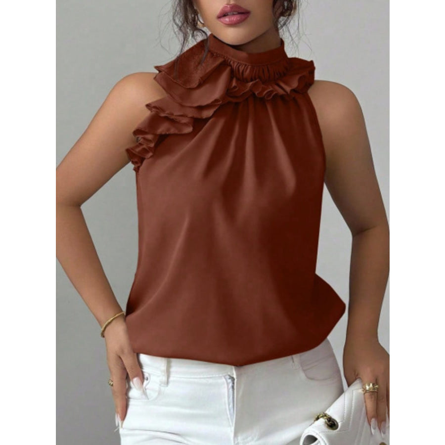Ruffle High Neck Sleeveless Top Apparel and Accessories