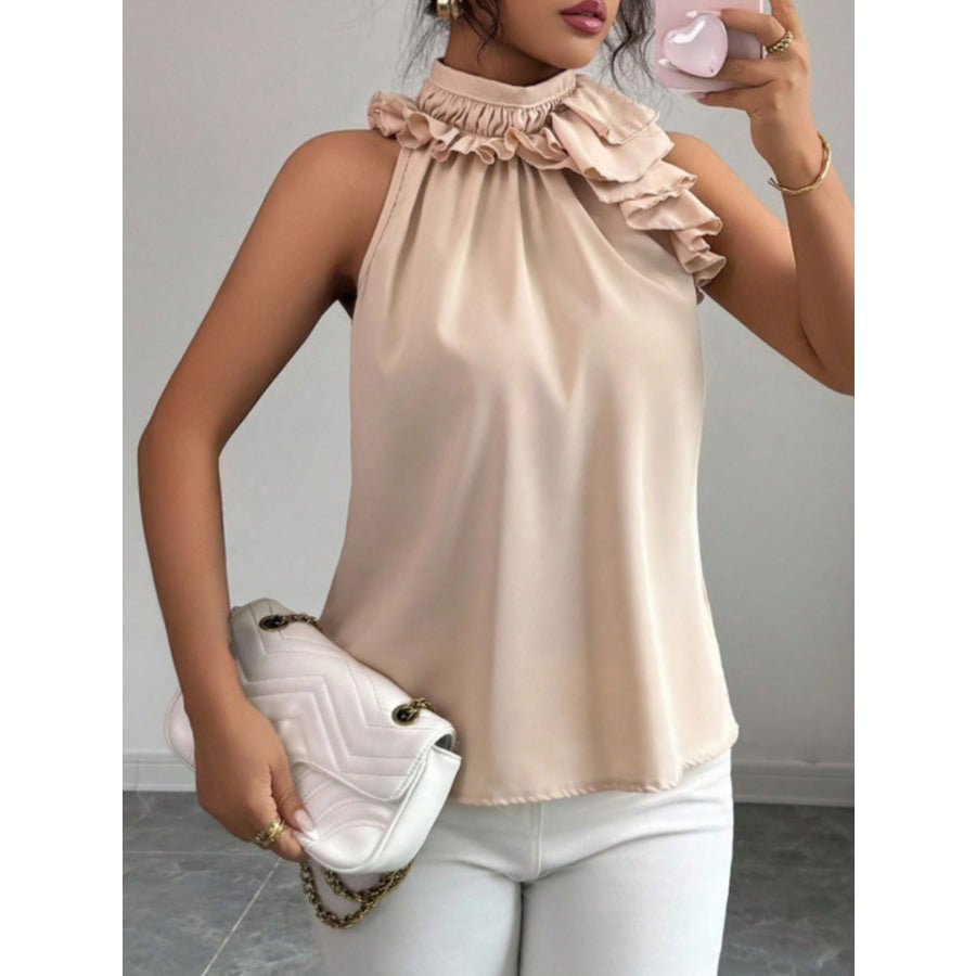 Ruffle High Neck Sleeveless Top Apparel and Accessories