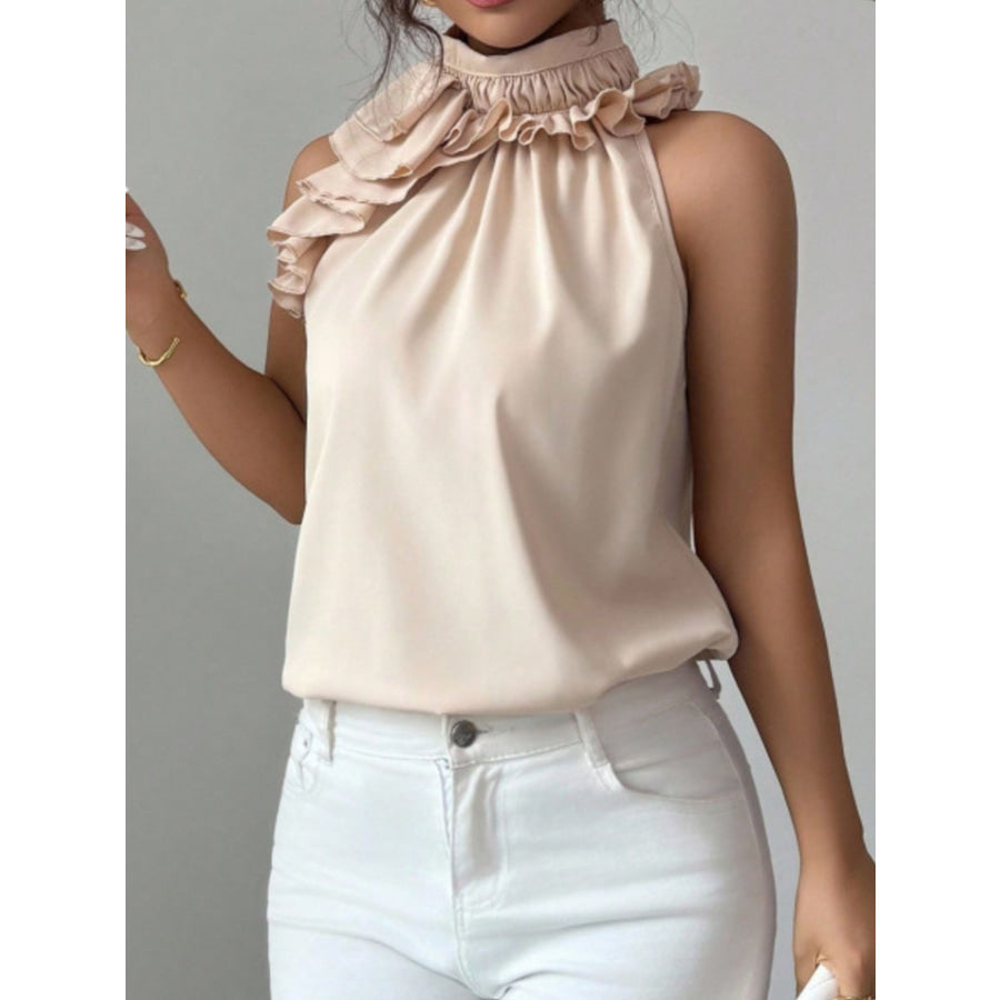 Ruffle High Neck Sleeveless Top Apparel and Accessories