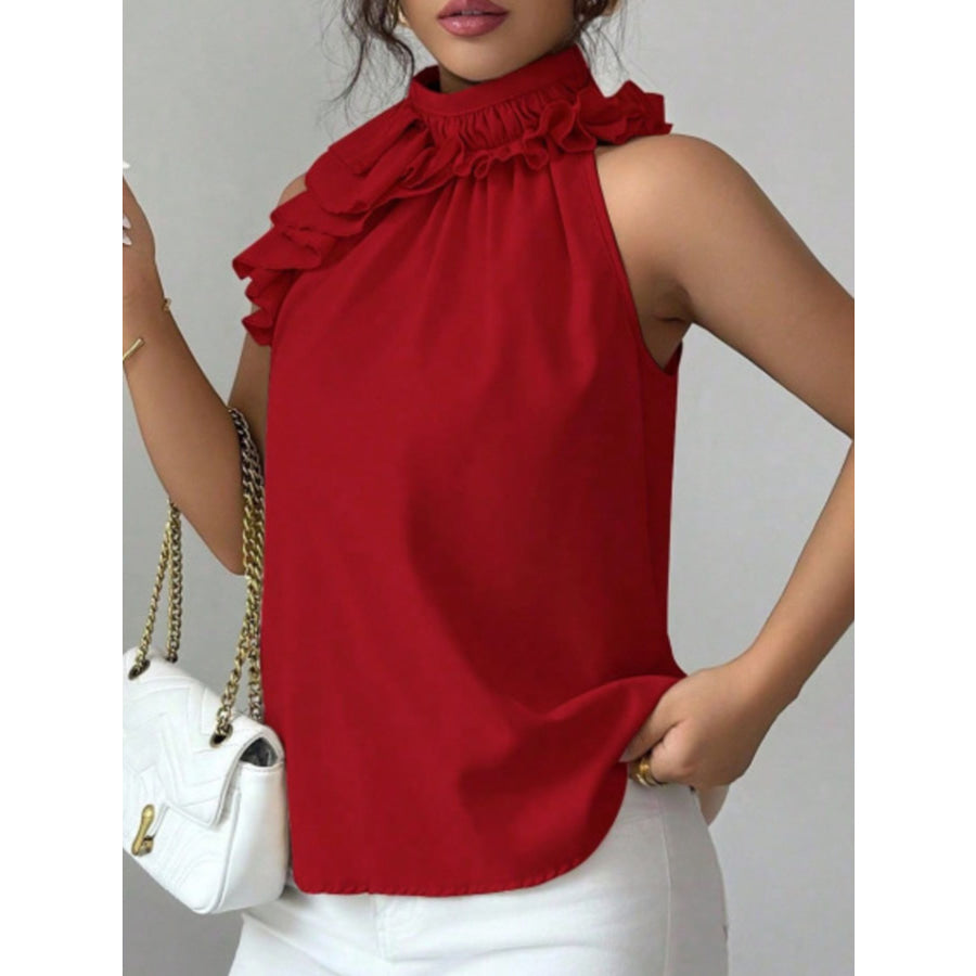 Ruffle High Neck Sleeveless Top Apparel and Accessories
